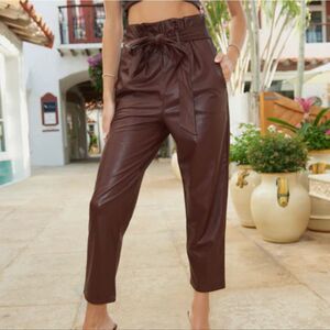 NWT Revolve Commando Faux Leather Paperbag Pants Oxblood Size Large
